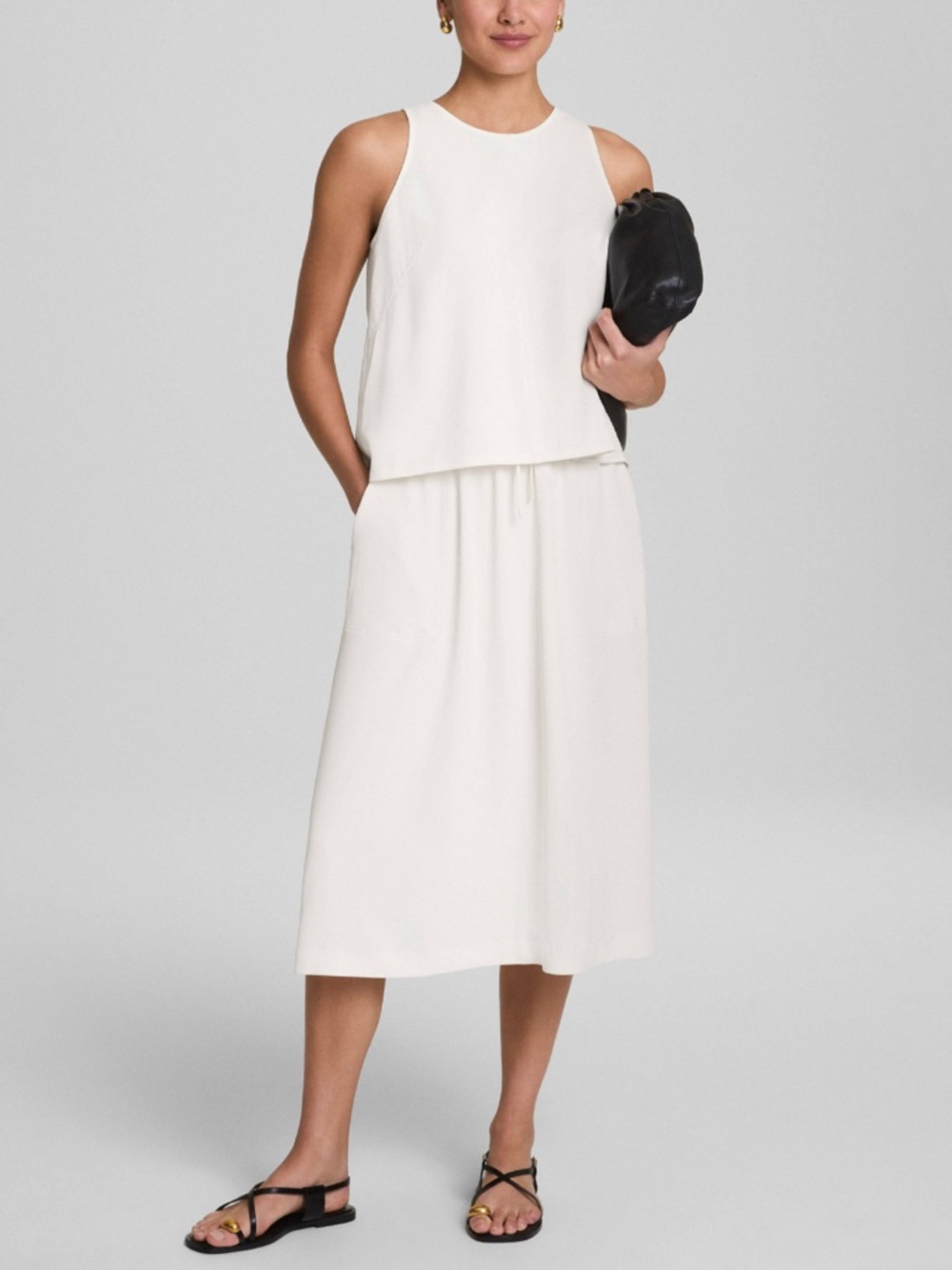 Spanx Luxe Drape Midi Skirt 1X Tall Plus Drawstring Cream NWT